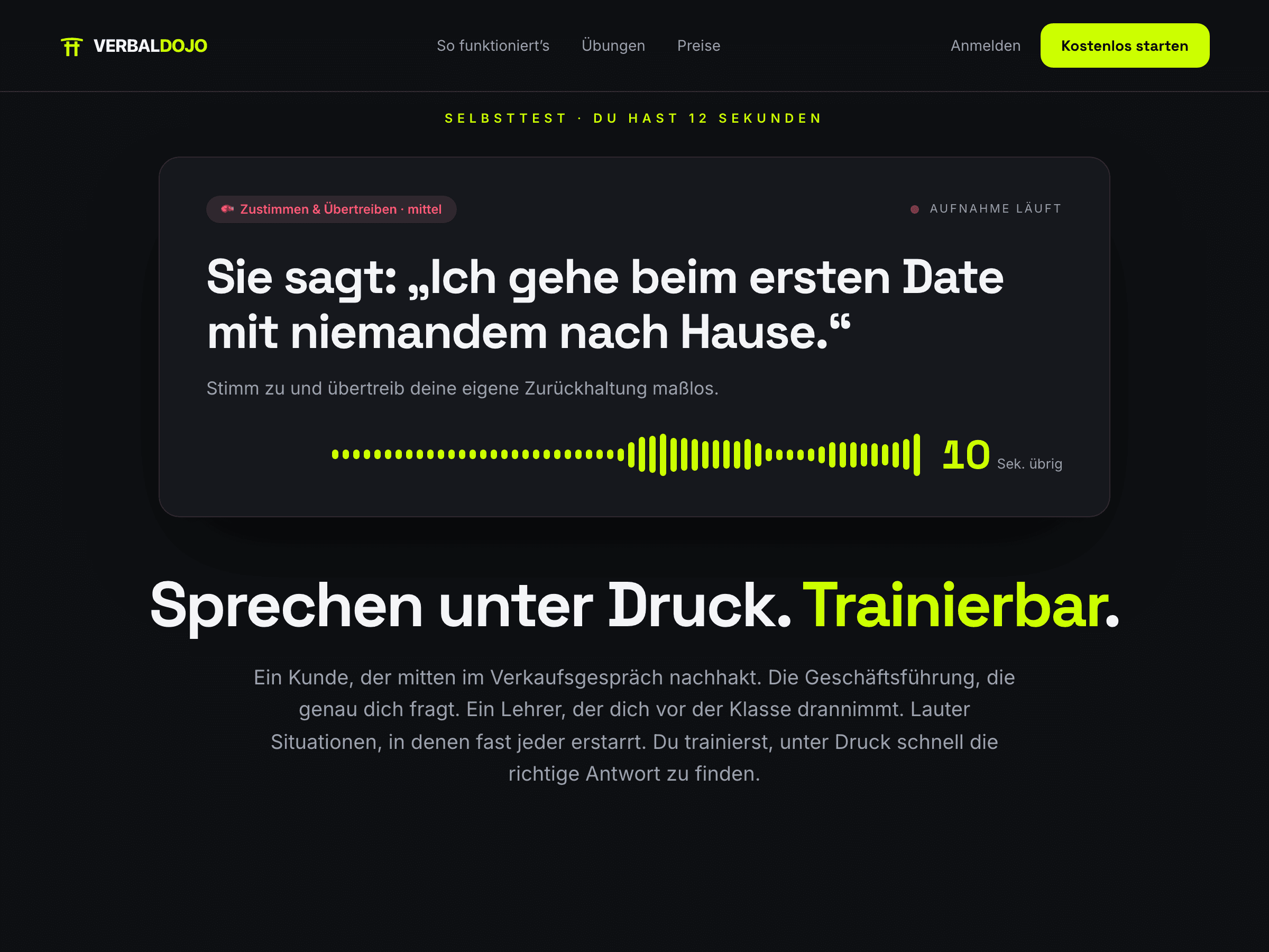 Verbaldojo — laufende Aufnahme mit Aussteuerung und Restzeit